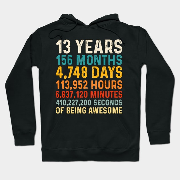 13 Years old of Being Awesome, 13th Birthday Gift Vintage Hoodie by DragonTees